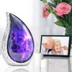Large Adult Teardrop Purple & Blue Urn for Ashes β Brass, Cosmic Galaxy Tear Drop - Large