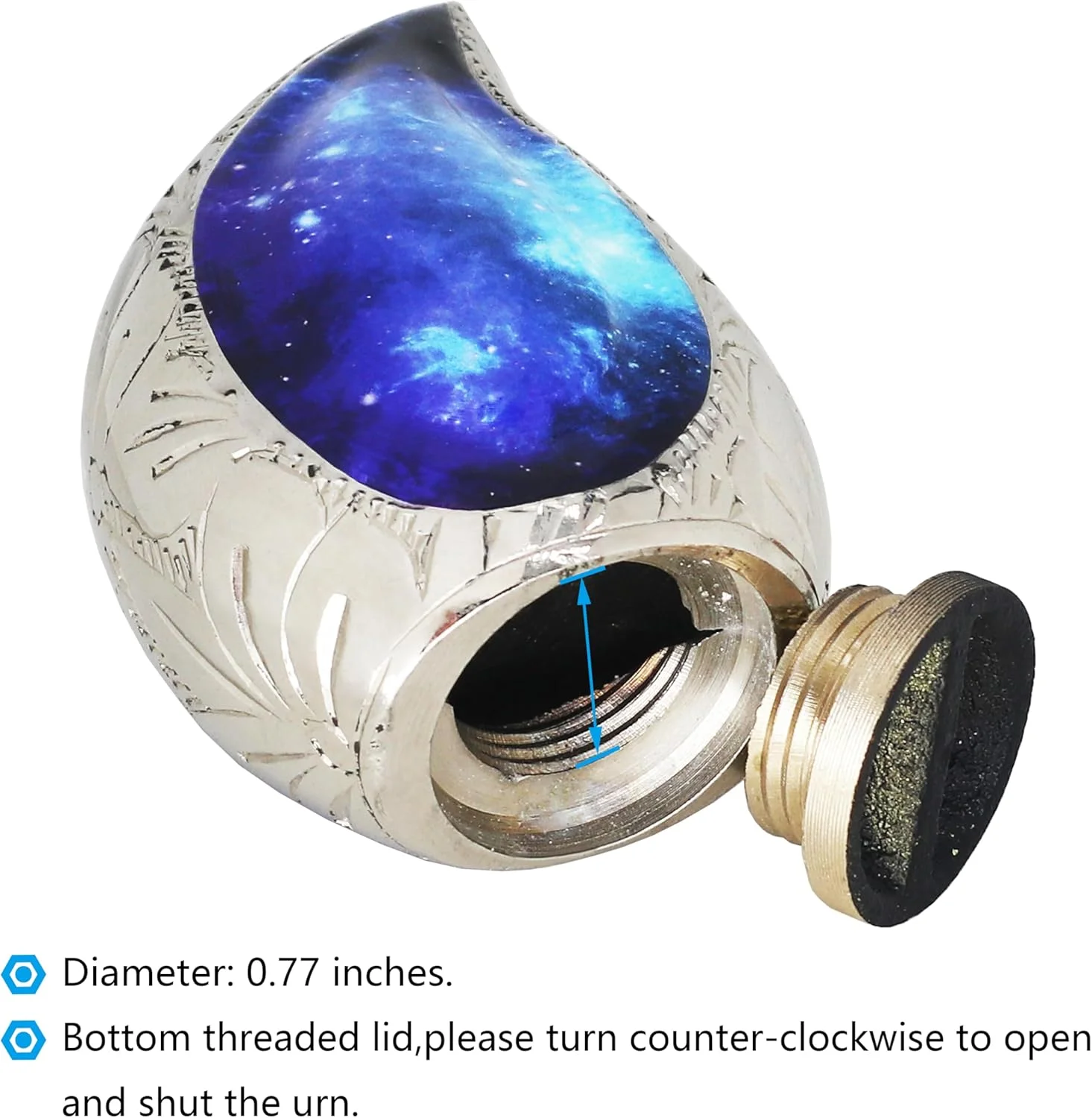 Mini Keepsake Urns for Human Ashes β Cosmic Galaxy Brass Engraved Blue Teardrop (Set of 3) - Image 4