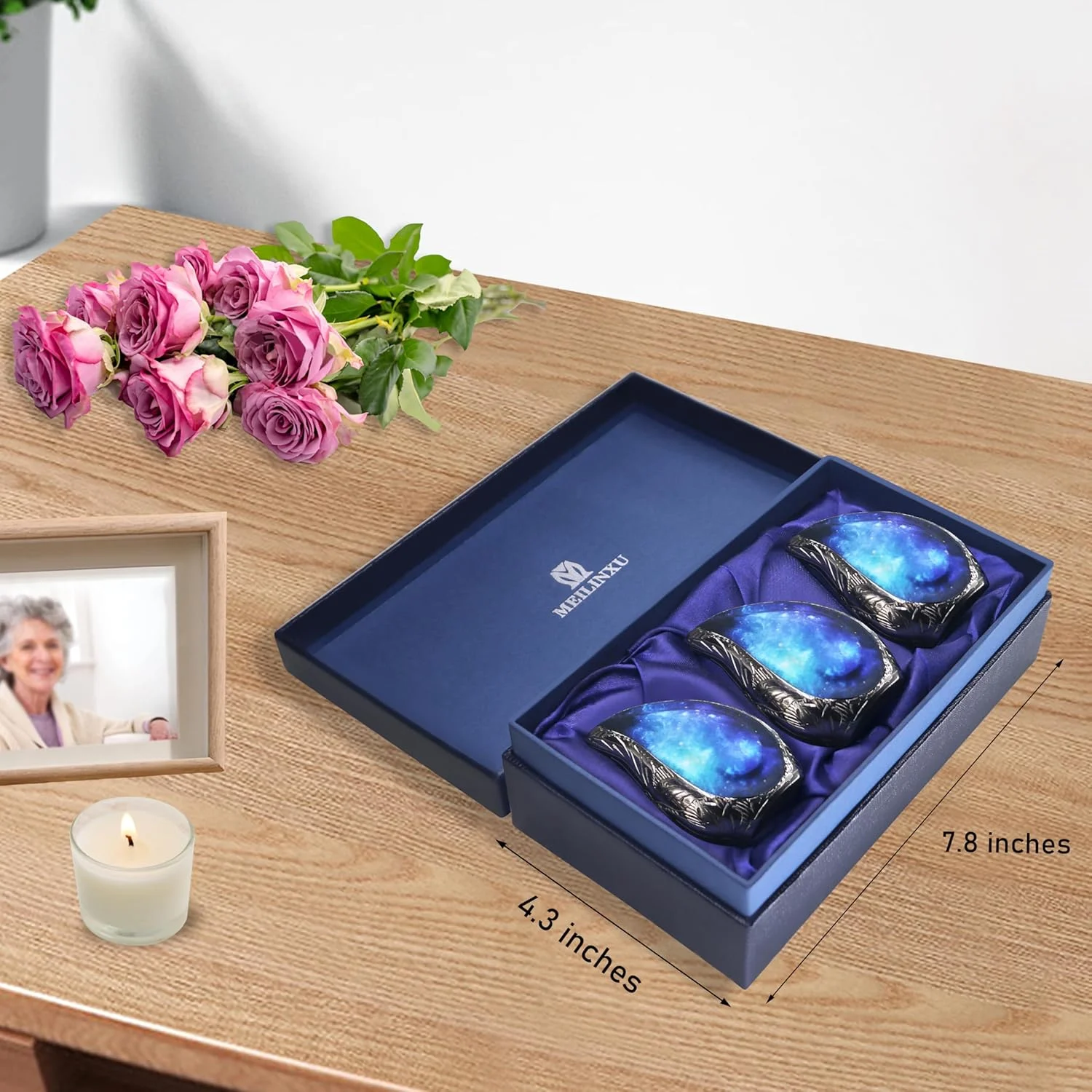 Mini Keepsake Urns for Human Ashes β Cosmic Galaxy Brass Engraved Blue Teardrop (Set of 3) - Image 3