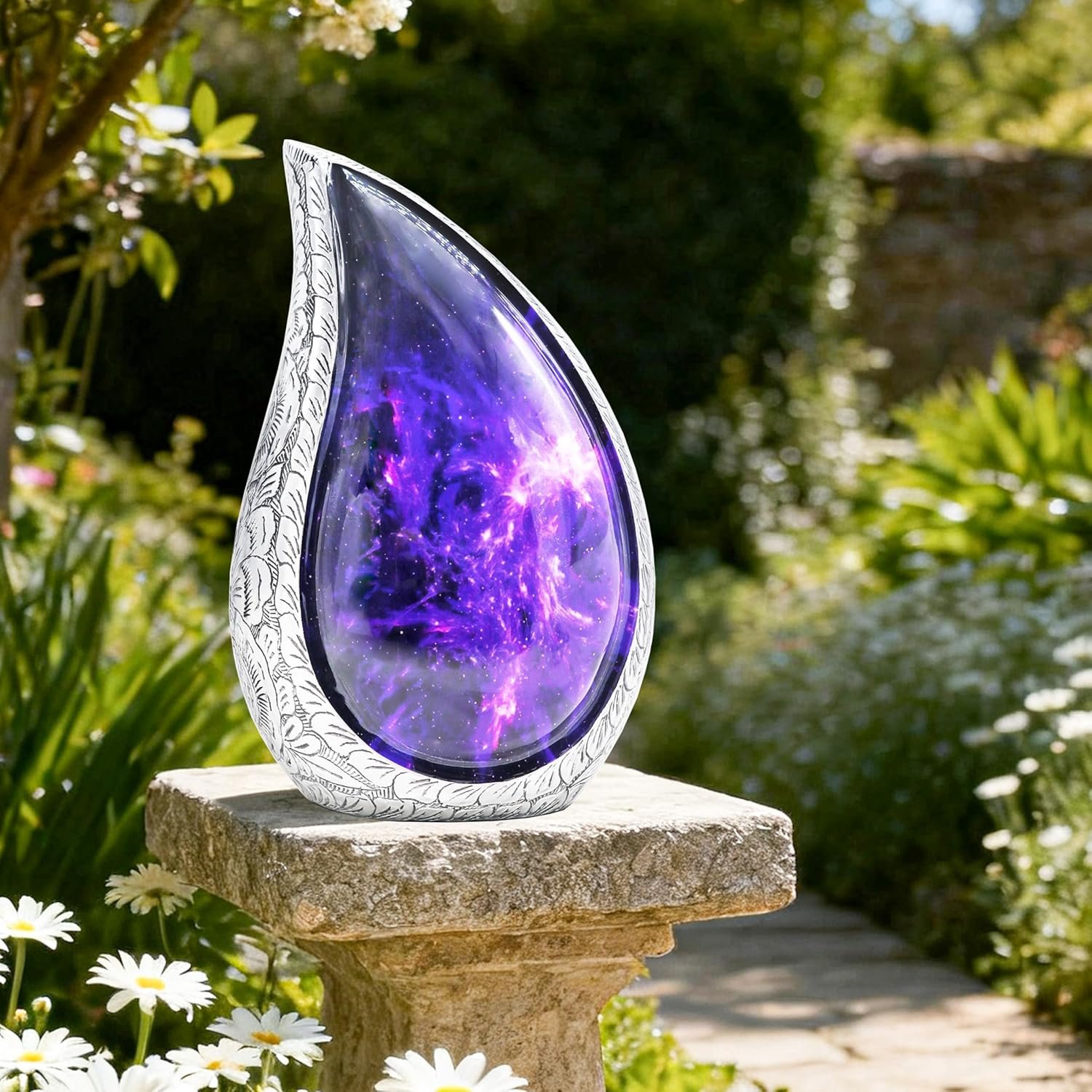 Large Adult Teardrop Purple & Blue Urn for Ashes β Brass, Cosmic Galaxy Tear Drop - Large - Image 5