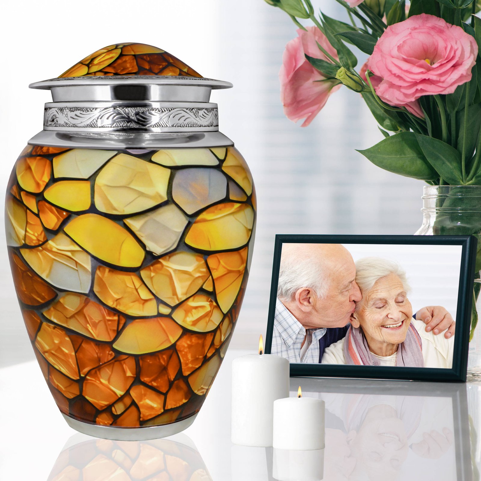 M MEILINXU Urns for Human Ashes Adult Female & Man, Cremation Urn for Ashes for Women & Male, Funeral Memorial Urn with Gemstone Texture Design, Decorative or Burial Urns, Yellow - Large Size - Image 4