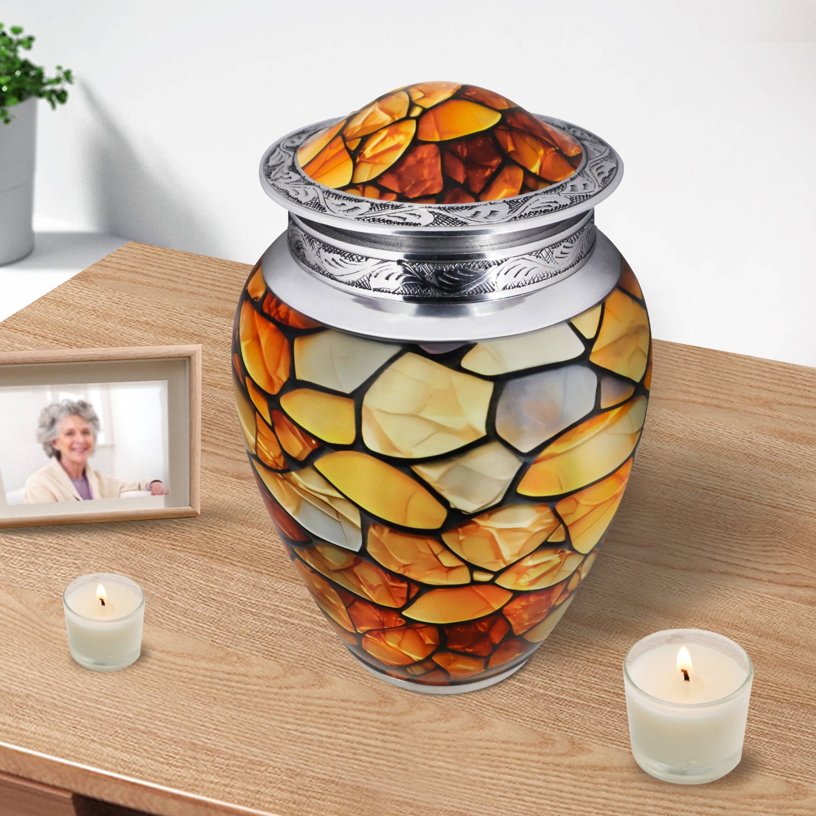 M MEILINXU Urns for Human Ashes Adult Female & Man, Cremation Urn for Ashes for Women & Male, Funeral Memorial Urn with Gemstone Texture Design, Decorative or Burial Urns, Yellow - Large Size - Image 5