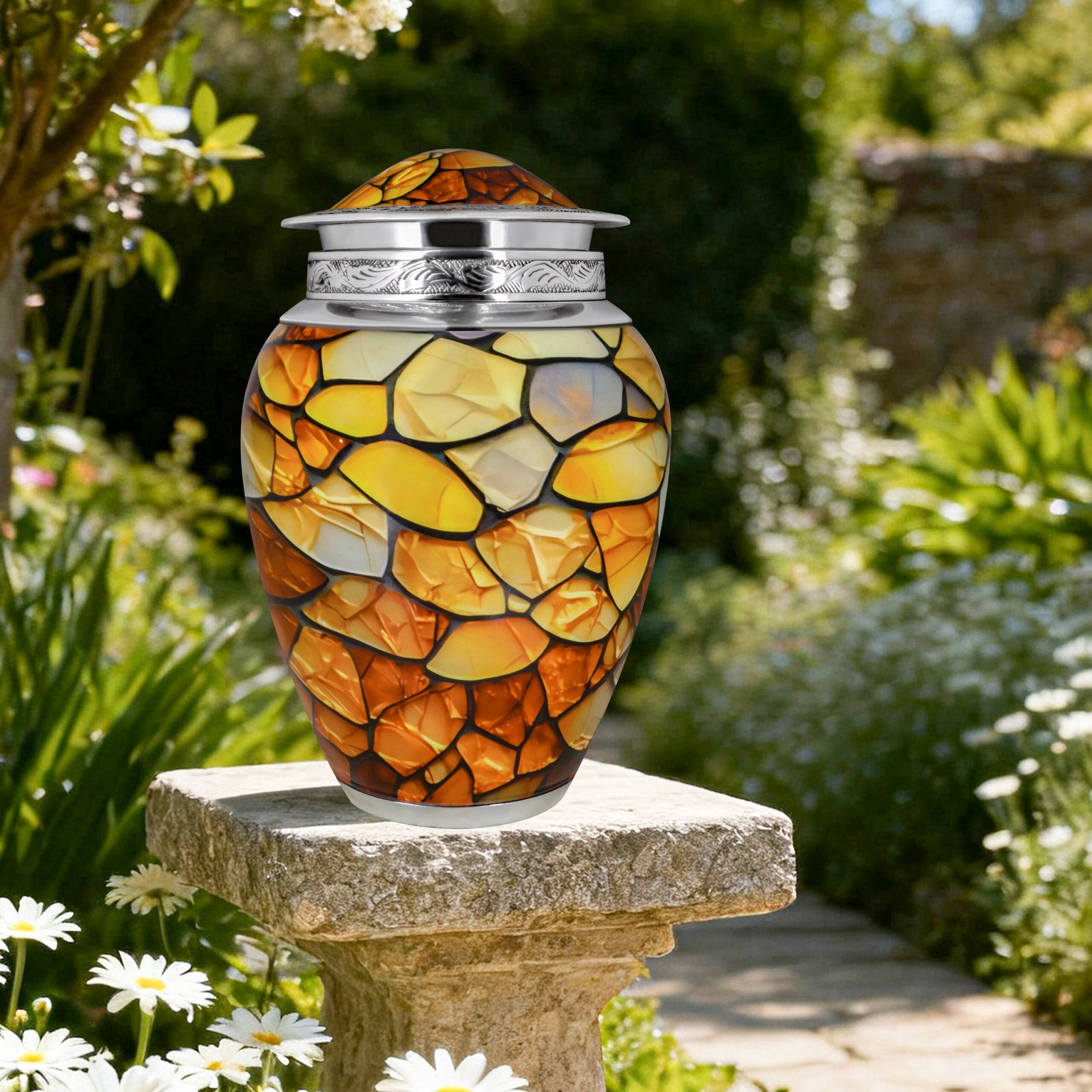 M MEILINXU Urns for Human Ashes Adult Female & Man, Cremation Urn for Ashes for Women & Male, Funeral Memorial Urn with Gemstone Texture Design, Decorative or Burial Urns, Yellow - Large Size - Image 6
