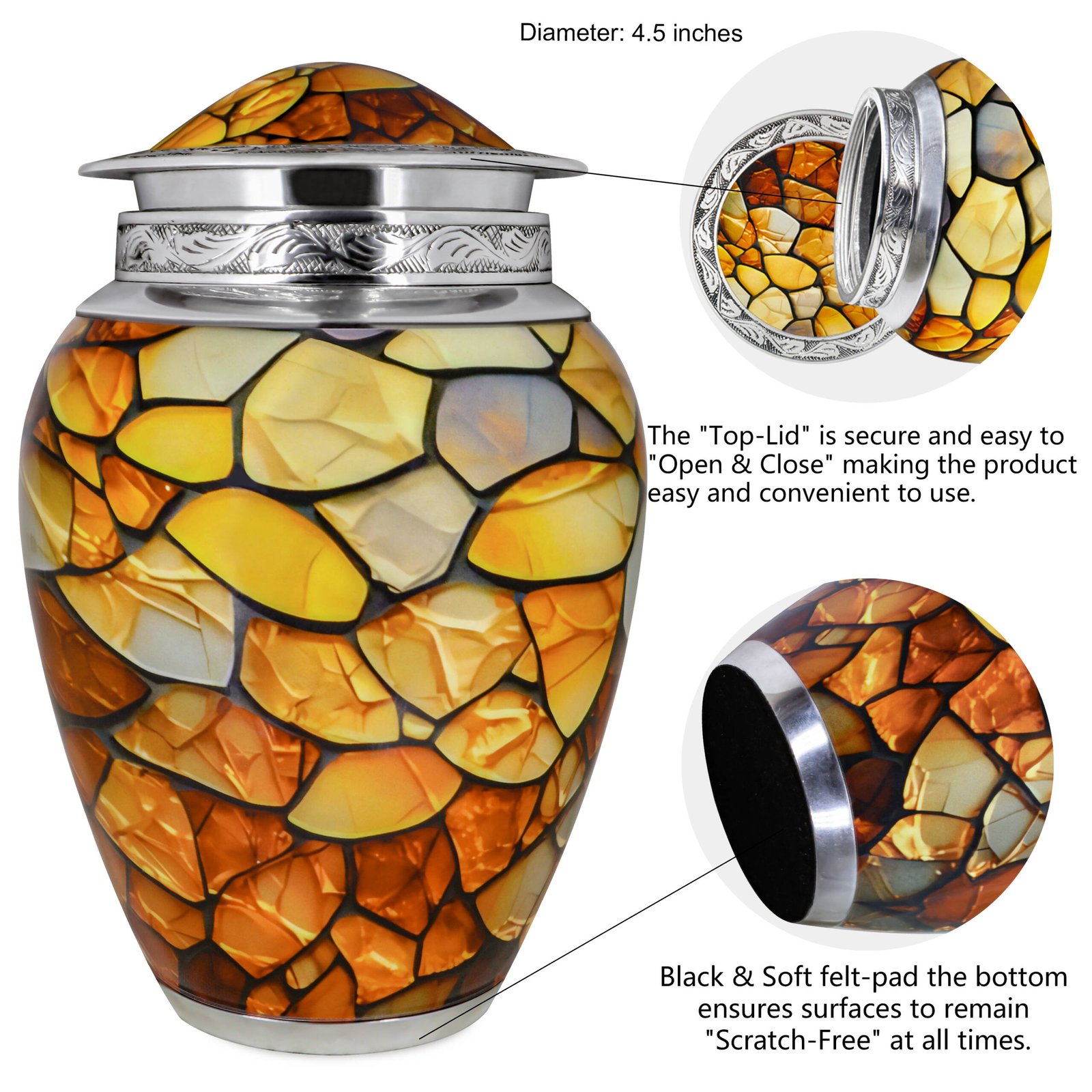 M MEILINXU Urns for Human Ashes Adult Female & Man, Cremation Urn for Ashes for Women & Male, Funeral Memorial Urn with Gemstone Texture Design, Decorative or Burial Urns, Yellow - Large Size - Image 7
